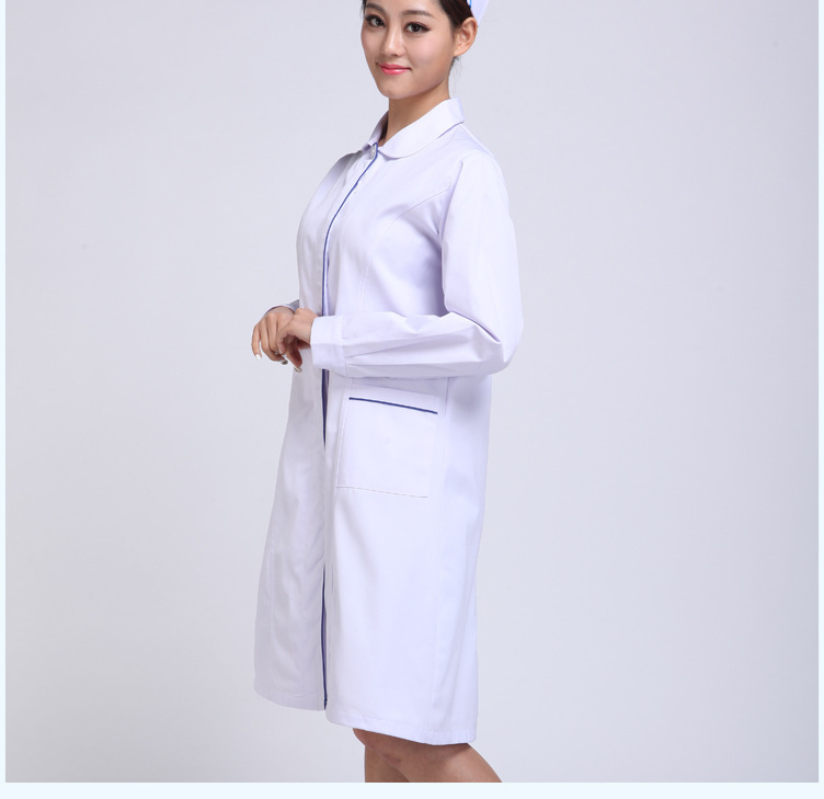 護士服冬裝娃娃領白色加藍邊 長袖醫(yī)生服護士服白大褂